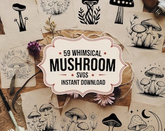 Mushroom SVG Mega Bundle: 59 Boho Fungi Clipart Designs (Digital Download)