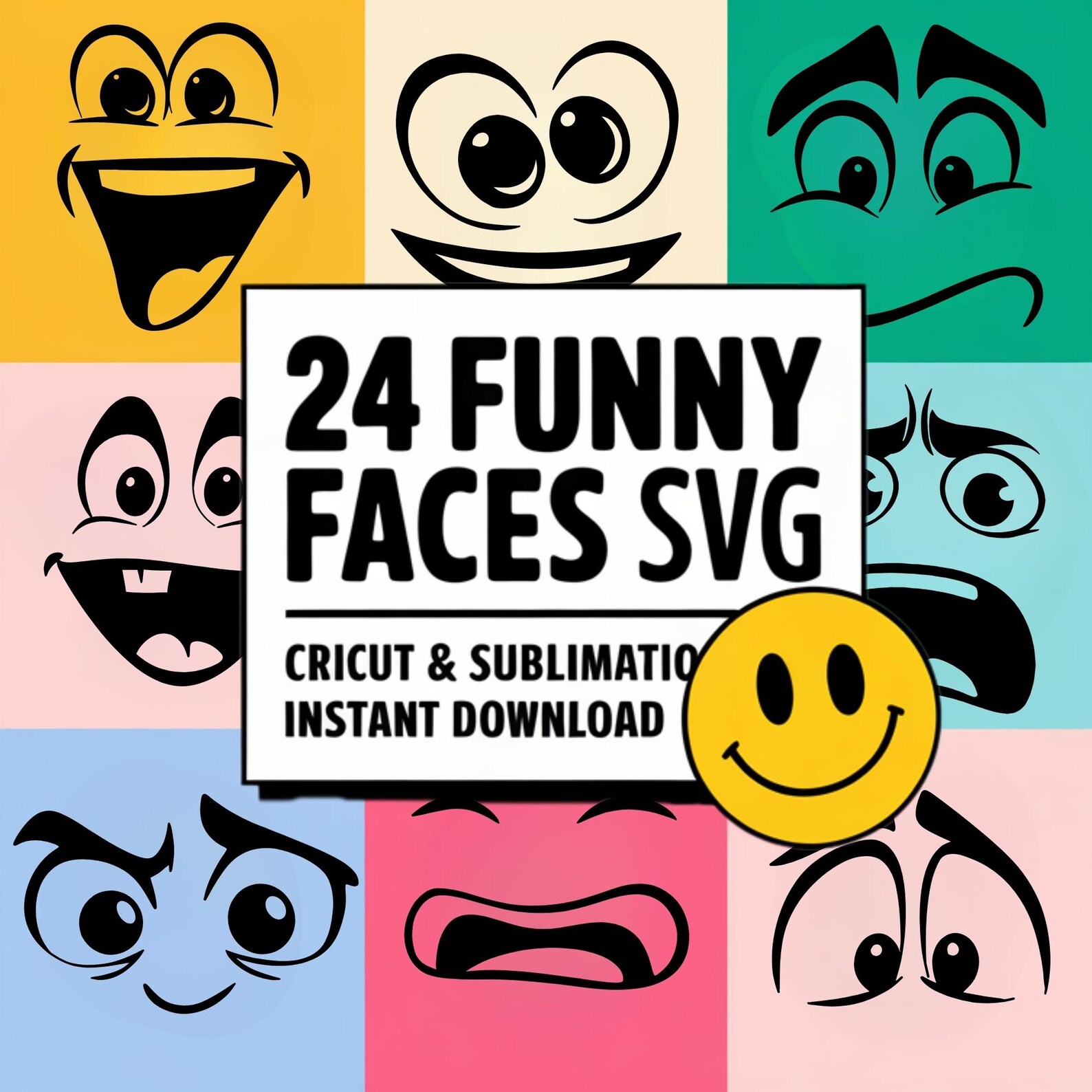 Silly Faces SVG Bundle: Funny Cartoon Clipart (digital Download) - Etsy
