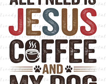 Jesus Coffee Dog PNG: Retro Christian Sublimation Design (Digital Download)