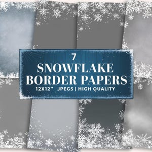Papel digital de copos de nieve, fondo de invierno, papel para álbum de recortes de Navidad, papel para invitaciones navideñas, borde de copos de nieve, papel de copos de nieve imprimible