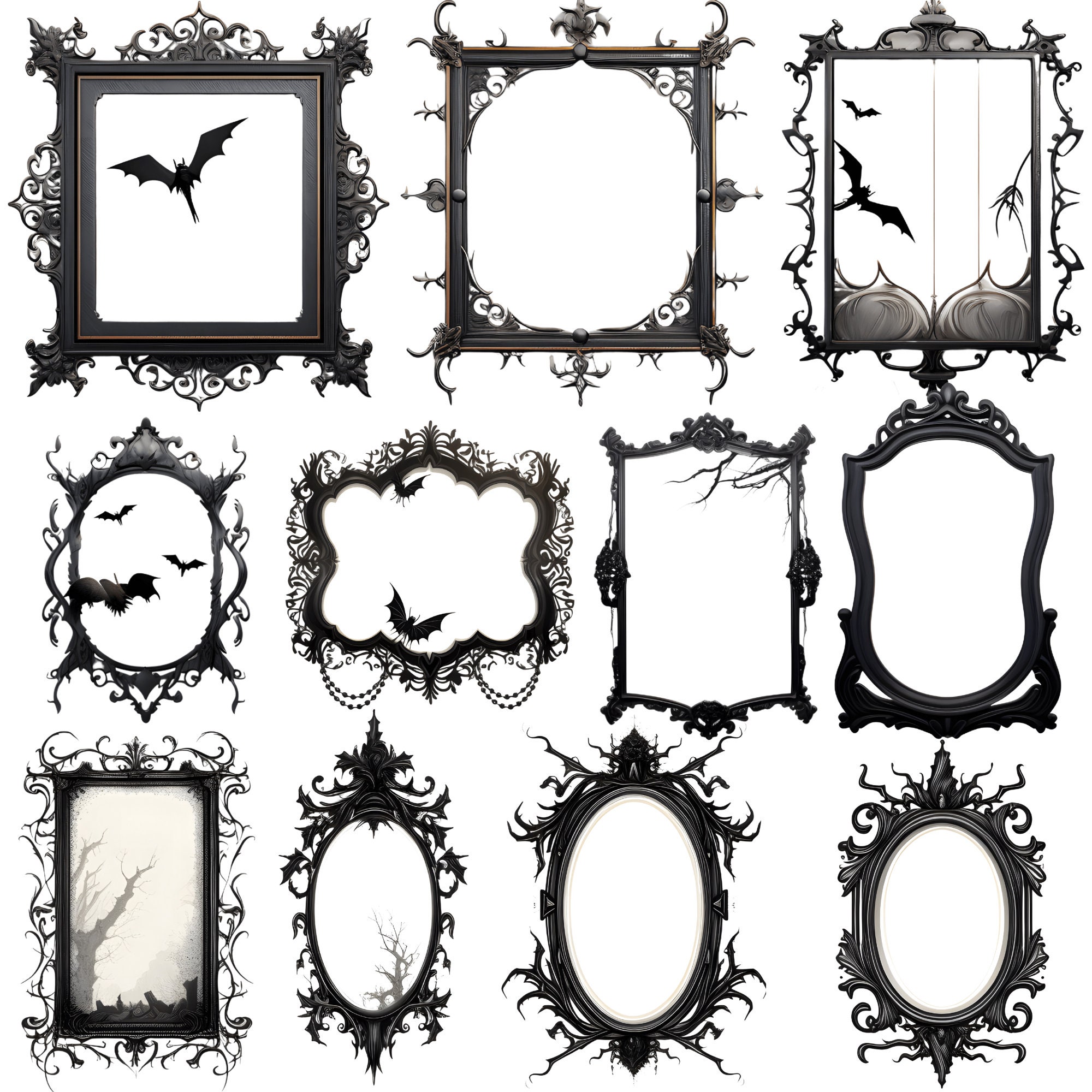 17 Gothic Frames Halloween Clipart, PNG Files, Transparent, Spooky