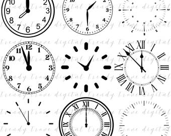 Lot de cadrans d'horloge SVG : dessins vintage et chiffres romains (téléchargement numérique)