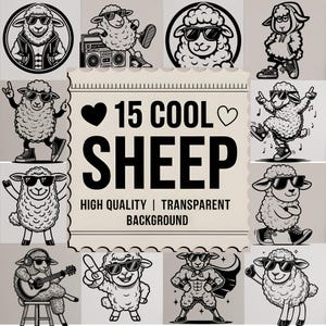 Paquete SVG de ovejas geniales, SVG de animales de granja divertidos, clipart de ovejas, SVG de granjero, diseño de sudadera rústica, calcomanía de camión SVG, archivo de grabado láser