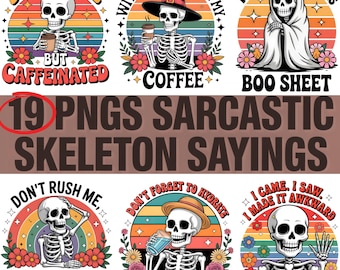 Paquete PNG de esqueletos sarcásticos: Diseños de calaveras sarcásticas (descarga digital)
