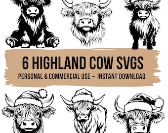 Christmas Highland Cow SVG Bundle: Santa Hat Cut Files for Cricut, Glowforge