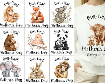 First Mother's Day Animal PNG Bundle: Matching Shirts (Commercial Use)
