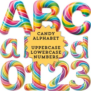 Rainbow Lollipop Alphabet PNG Bundle: Candy Letters for Crafts (Digital Download)
