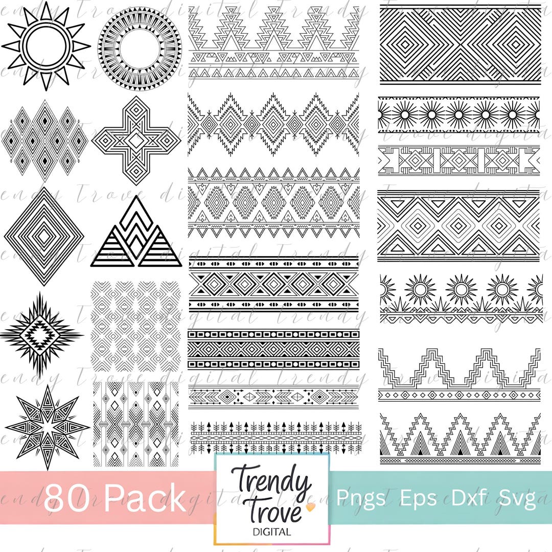 Aztec Pattern SVG Bundle 80 Files, Tribal Geometric Borders - Etsy