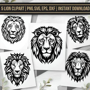 Lion SVG Bundle, Tribal Lion Head Clipart, Roaring Lion Tattoo PNG, Jungle Wildlife Mascot, Sports Team Logo, Vinyl Decal Cut File