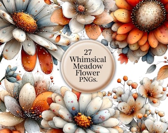Whimsical Meadow Flower PNG Bundle – 27 Floral Clipart Illustrations