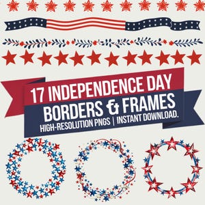 4th of July Borders & Frames: Patriotic Clipart PNG Bundle (Digital Download)