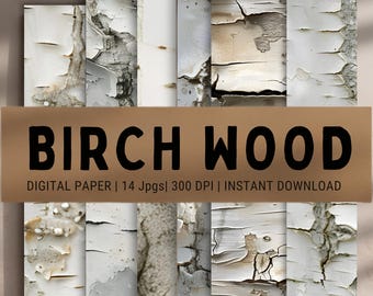 Birch Wood Digital Paper: Rustic Woodgrain Textures for Sublimation (Instant Download)