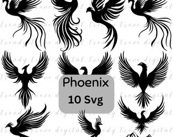 Phoenix SVG Bundle: Firebird Silhouette Cut Files (Digital Download)
