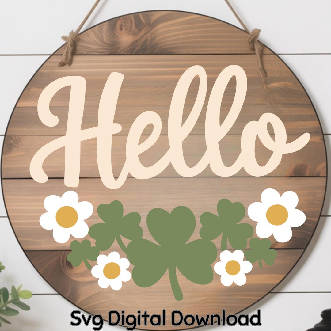Hello Round Sign SVG, Spring Door Hanger Cut File - Etsy