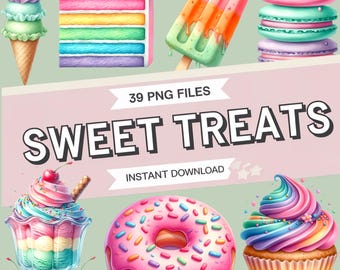 Watercolor Dessert Clipart: 39 Sweet Treats PNGs (Instant Download)