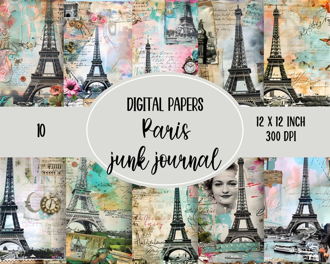Paris Scrapbook Paper, Junk Journal, Vintage, Roses, Eiffel Tower, for ...