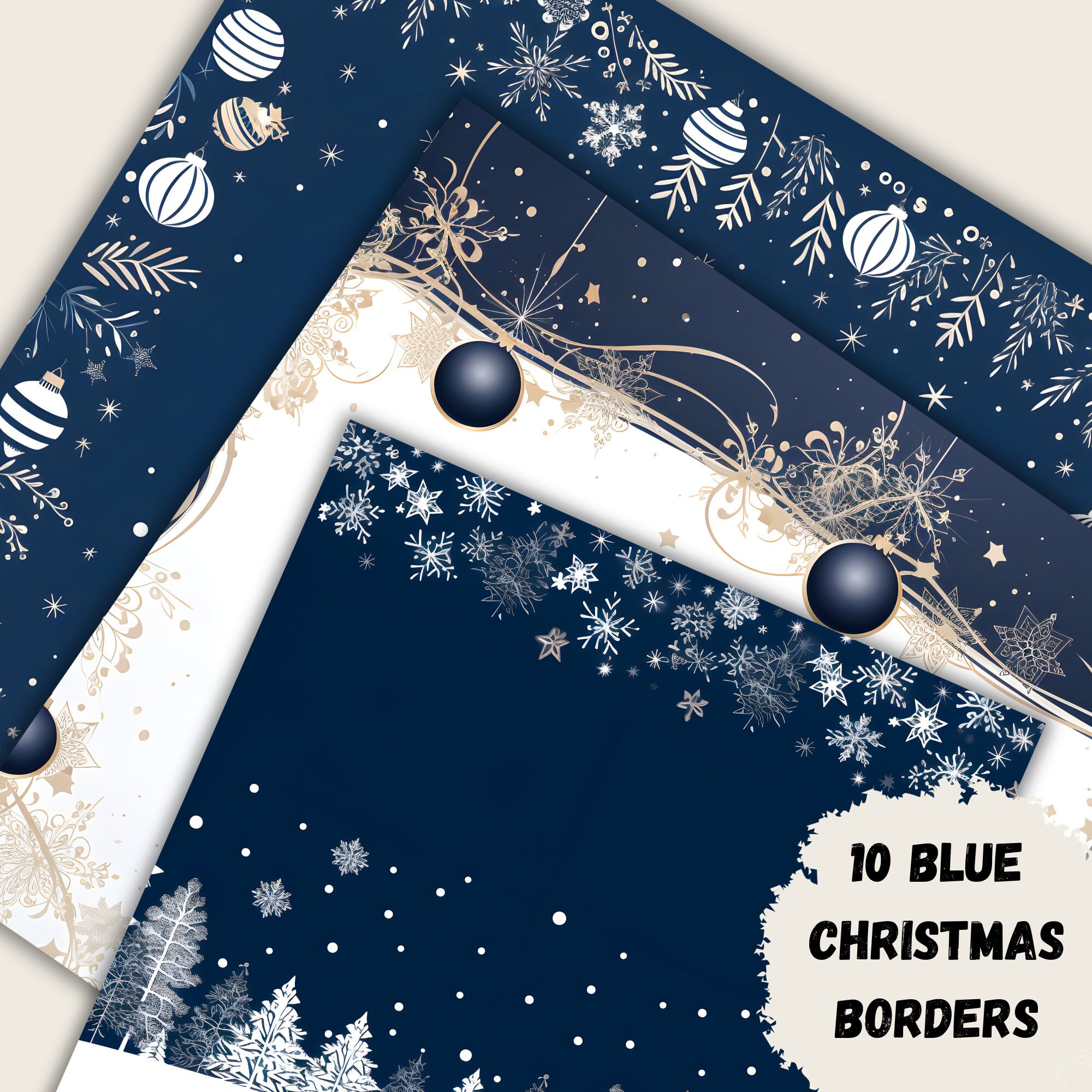 Blue Christmas Borders on White Background, 3600x3600 PNG Files - Etsy