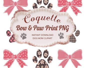 Huella de perro con lazo coqueto PNG: Clipart de mamá mascota femenina (Descarga instantánea)