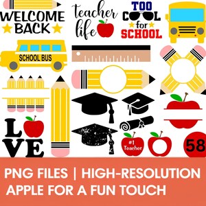 Professor Clipart PNG, Pacote SVG Escolar, Gráficos de Volta às Aulas, Decoração de Sala de Aula, Sublimação de Professor, Ônibus Apple Pencil, Arquivos Cricut Cut