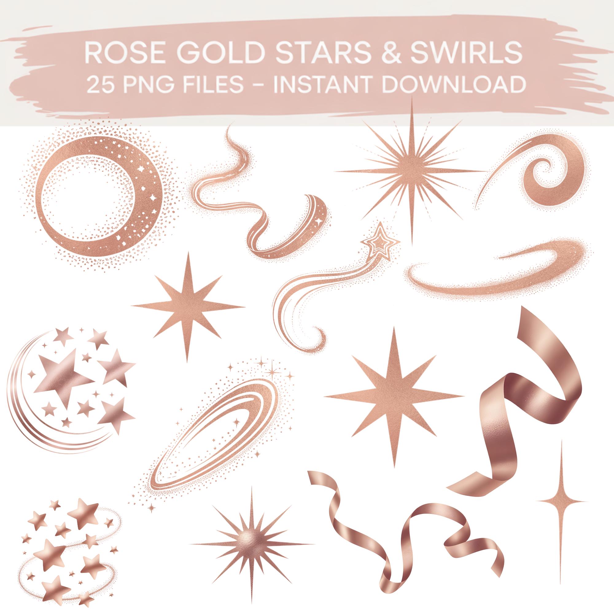 ローズゴールドの天体クリップアート：メタリックな星と渦巻き（PNG ファイル） - Etsy 日本, image size:2000x2000