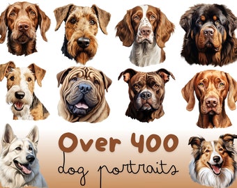 水彩画風の犬のクリップアート：400種類以上の犬種のイラスト（商用利用可）