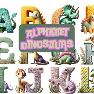Dinosaurier Alphabet PNG, Dino Buchstabe Clipart, Kinder Alphabet Buchstaben, Dinosaurier Schriftart, Dinosaurier Namen Buchstaben, niedliche Dino Clipart, sofortiger Download