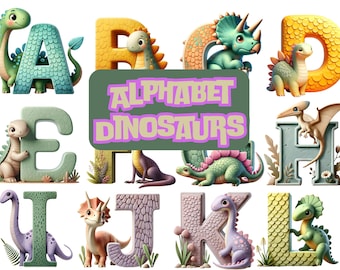 Clipart del alfabeto de dinosaurios: Paquete de letras PNG de dinosaurios (descarga instantánea)