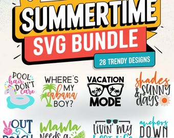 Zomerse SVG-bundel: strandvibes, tropische clipart (28 ontwerpen)