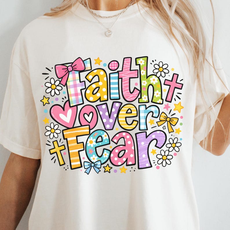 Faith Over Fear PNG – Colorful Christian Kids Sublimation Design (Digital Download) image 2