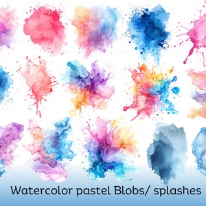 Salpicaduras de acuarela PNG, clipart de acuarela pastel, manchas de pintura artística, manchas de acuarela abstractas, diseño de sublimación, descarga instantánea