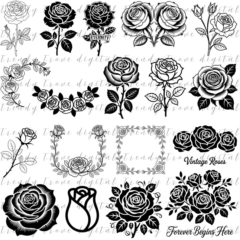 Trailing Roses Svg Vintage Rose SVG Bundle: 100 Floral Cut Files, Laser Ready Clipart ...