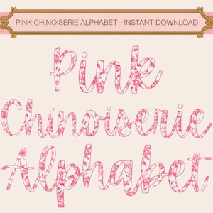 Alfabeto Chinoiserie Rosa, Letras Florais PNG, Fonte Salgueiro Rosa, Maiúsculas e Minúsculas, Monograma Elegante, Clipart de Sublimação, Decoração DIY