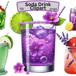 Pacote de clipart de bebida, coquetel PNG, bebidas de verão PNG, clipart de café gelado, bebida tropical PNG, clipart de menu de bar, design de sublimação