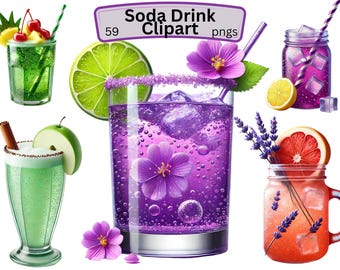 Drink Clipart Bundle: Watercolor Cocktails, Coffee, Juices (PNG)