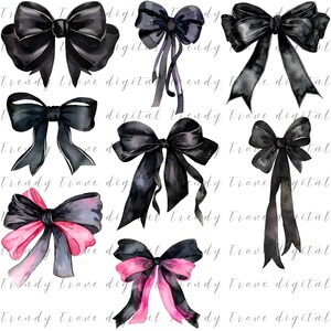 Dark Watercolor Bow Clipart: Coquette Gothic Ribbon PNG Bundle (Instant Download) image 3