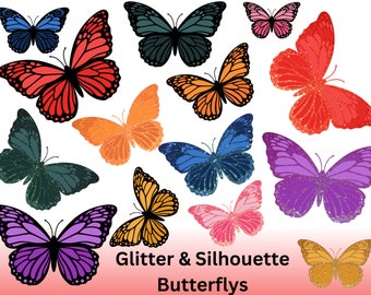 Clipart de mariposas brillantes - Mariposas digitales coloridas - Descarga instantánea para scrapbooking - Uso comercial