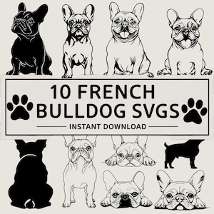 フレンチブルドッグ SVG バンドル、フレンチブルドッグのシルエットカットファイル 10 個、Cricut 用のかわいいブルドッグ SVG、ペットのクリップアート、子犬の線画、ZIP ダウンロード