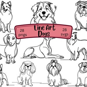 Dog Line Art SVG, Dog Clipart Bundle, Continuous Line Dog Drawing, Pet Silhouette, Dog Outline, Puppy Clipart, Cut File, Digital Download