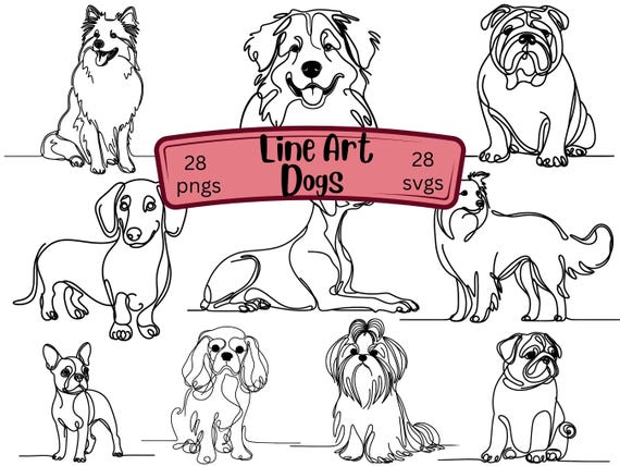 Dog Line Art SVG Bundle: 28 Continuous Line Drawings (Digital Download)