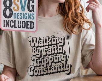 Walking by Faith SVG Bundle: Funny Stick Figure Clipart (Digital Download)