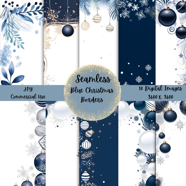 Blue Christmas Borders on White Background, 3600x3600 PNG Files