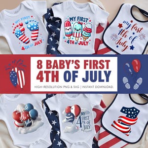 Mein erster 4. Juli SVG, Babys erster Unabhängigkeitstag PNG, Vaterländisches Baby Strampelanzug-Design, rot-weiß-blaue Sublimation, sofortiger Download