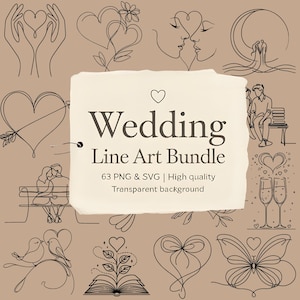 Arte de linha de casamento SVG, clipart de noiva e noivo, ícones de casamento minimalistas, desenho de casal romântico, PNG de casamento elegante, arte de linha contínua