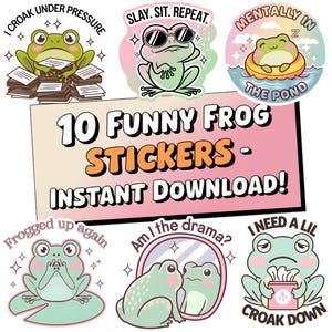 Lustiger Frosch Aufkleber PNG Bundle, psychische Gesundheit Frosch Clipart, süße Frosch Meme, Kawaii Frosch Kunst, Pastell Frosch Aufkleber, Sofort Download