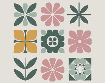 Retro Blumen SVG Bundle: Mid Century Modern Floral Clipart