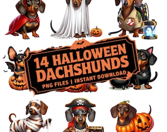 Halloween Dachshund PNG: Spooky Wiener Dog Clipart (Digital Download