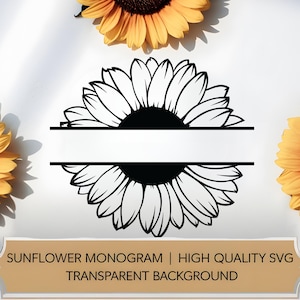 Monogramme tournesol SVG, floral lettre SVG, tournesol split monogramme, ferme svg, fichier de coupe Cricut, gravure laser svg, téléchargement ZIP
