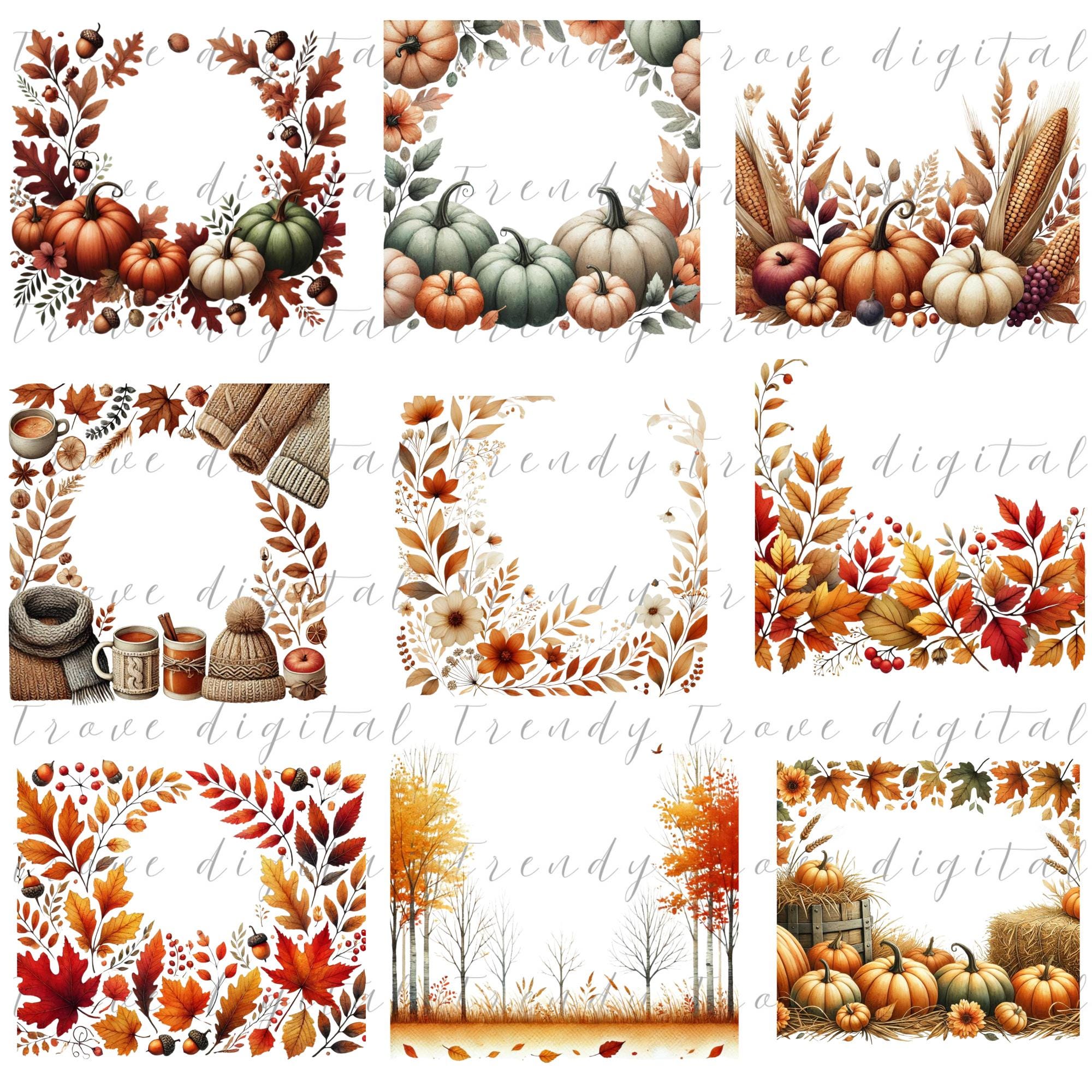 Fall Ribbon Frame Fall Frames PNG Bundle: Autumn Borders & Thanksgiving Clipart (digital ...