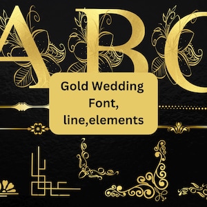 Gouden bloemen alfabetletters, lettertype luxe bruiloft monogram, elegante gouden clipart, initialen kalligrafie, sierlijke randen en frames