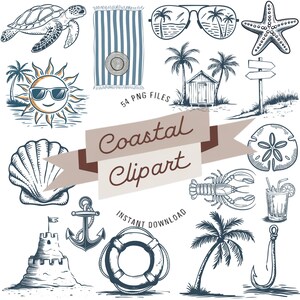 Grillige kuststijl, png-illustraties, vintage zomer clipart, Coquette Seashell, Girls Trip PNG, vrijgezellenfeest, Instant Download
